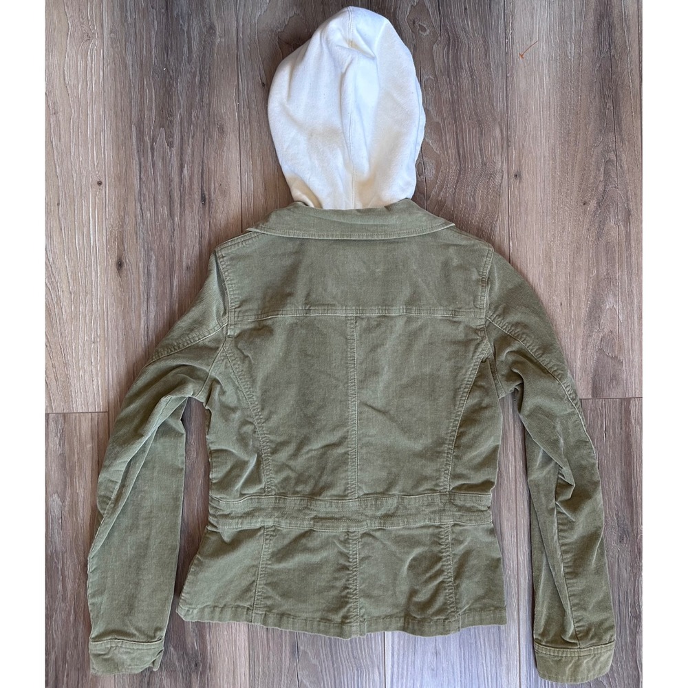 Vintage Nori Olive Green Corduroy Layered Hoodie Jacket Blazer Utility Y2K Small - Picture 7 of 7